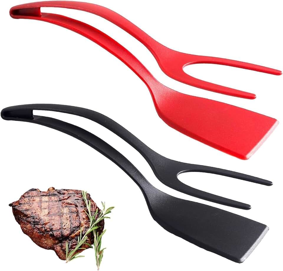 2 PCS Egg Spatula, Non Stick Frying Pan 2 in 1 Grip & Flip Kitchen Tongs