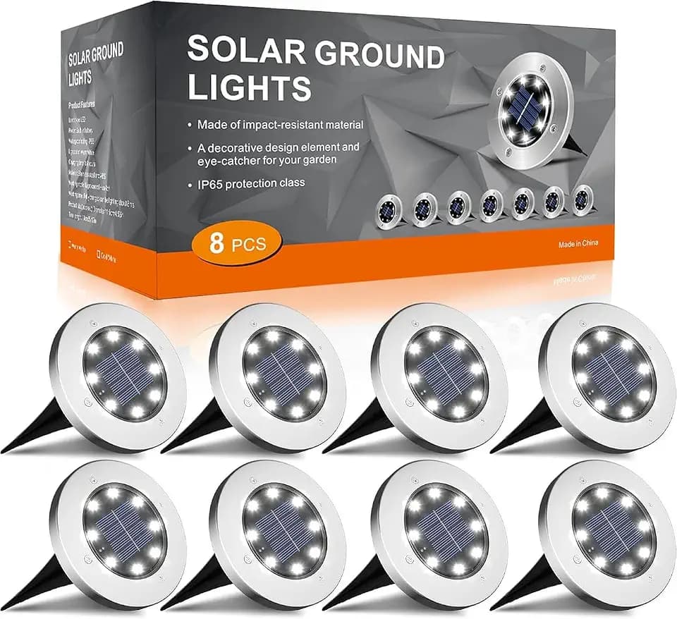 INCX Solar Lights Outdoor Waterproof, Cold White, 8 Pack Ground Lights