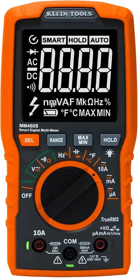 Klein Tools MM460S Smart Digital Multimeter, 600V AC/DC Auto-Ranging TRMS, Voltage Tester, Backlit Display, Hands-Free Operation, Professional Electrical Tester