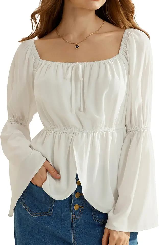 Scarlet Darkness Renaissance Shirt Women Off Shoulder Bell Sleeve Tops Pirate Peasant Blouse