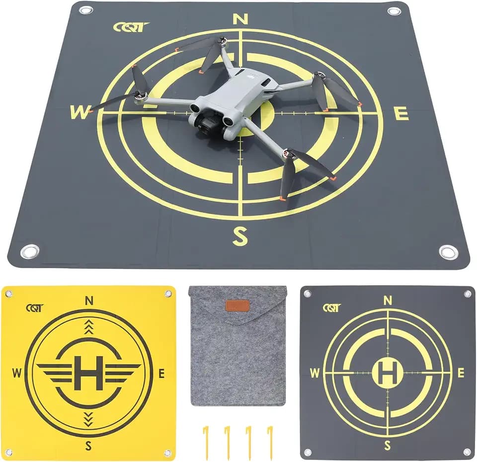 CQT Drone Landing Pad Universal Waterproof Weighted Portable Fast-Foldable Helipad Launch for DJI Avata 360 Mavic 3 4 Pro/Mini 2 SE/Air 2 2S/Mini 3 4 5 Pro/Mavic 2/Holy Stone/FPV/Avata 2/RC Quadcopters Accessories (55CM Yellow+Dark Gray)