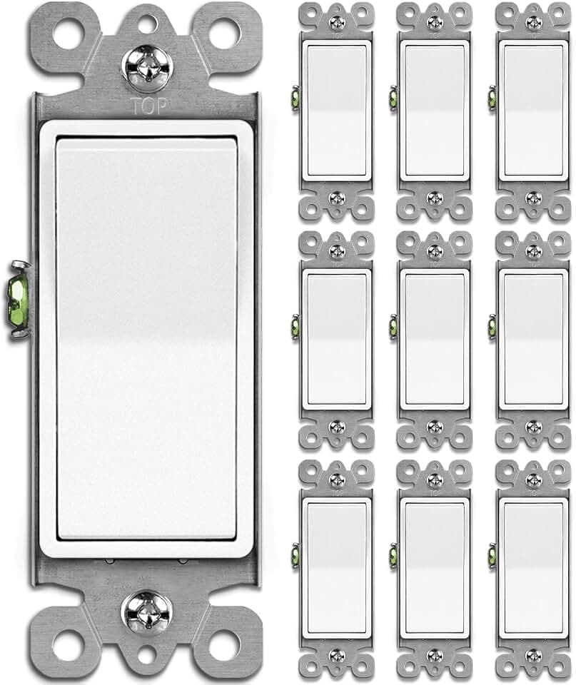 BESTTEN 10 Pack Single Pole Decorator Wall Light Switch, 15A 120/277V
