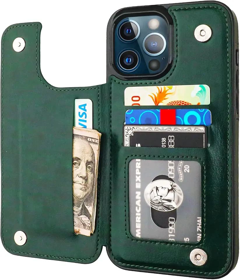 ONETOP for iPhone 13 Pro Max Wallet Case with Card Holder,Green