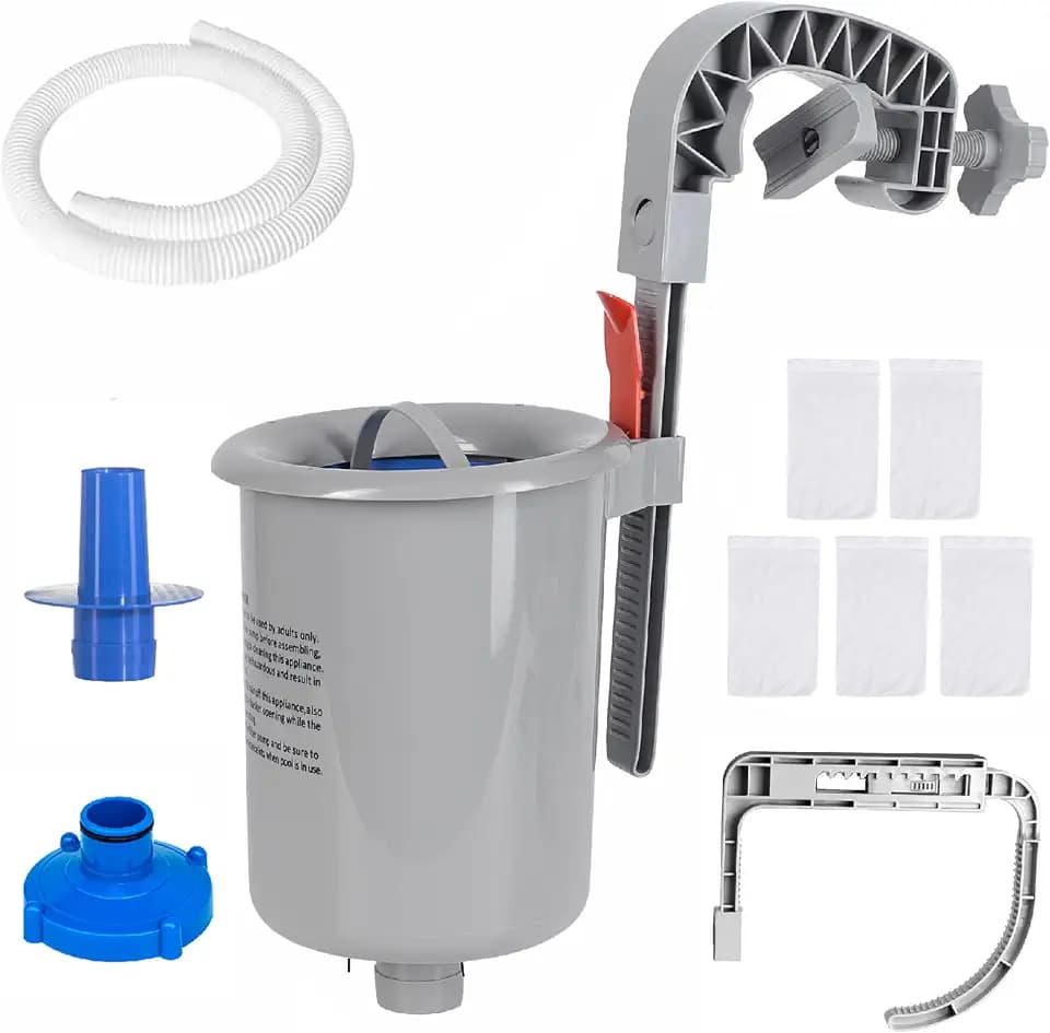 Above Ground Pool Skimmer with 5 Skimmer Socks, Wall Mount Surface Skimmer with Basket for Intex, Tubular, Metal Frame & Inflatable Pools, Adjustable Floating Filter - Auto Removes Leaves & Debris