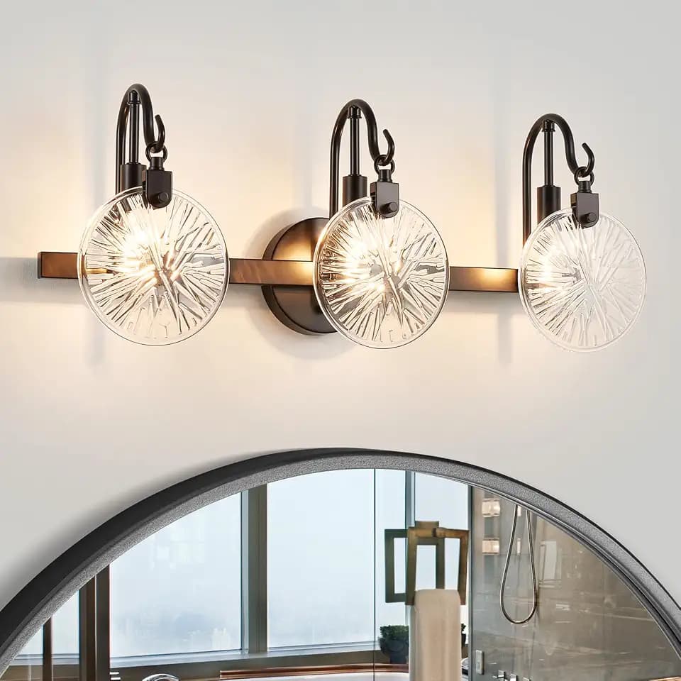 WUZUPS 3-Light Bathroom Light Fixture Over Mirror Morden Vanity Wall Sconces Clear Glass Shade for Bedroom Living Room, E12 Base, Black