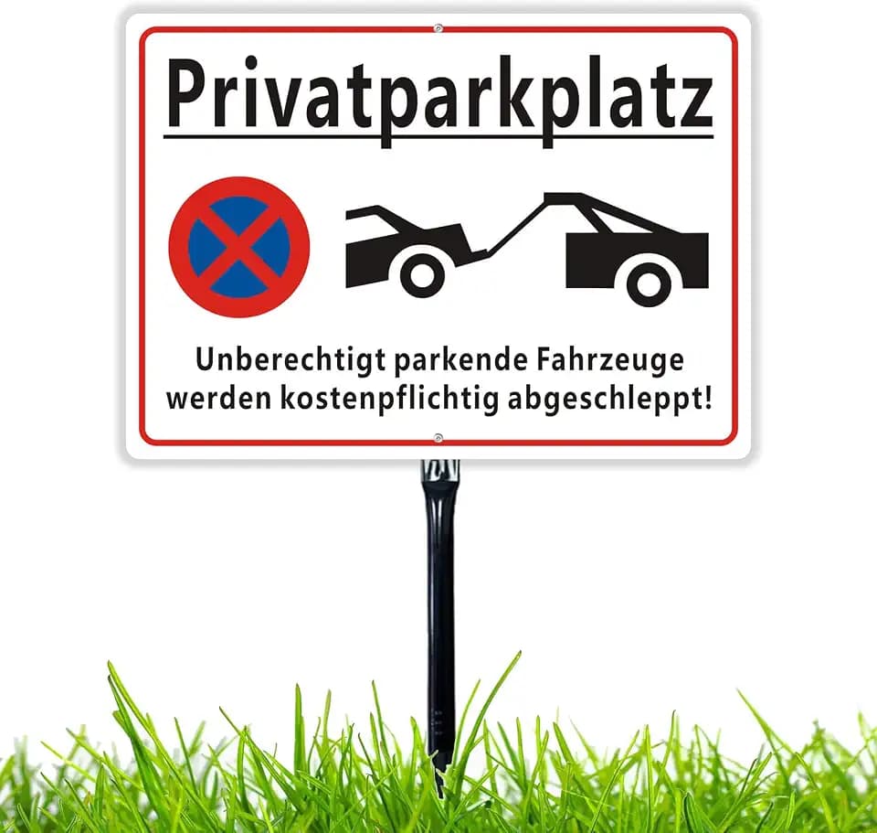 Schild Privatparkplatz,35x25cm Parken Verboten mit Pfosten Aluminium Reflektierend Schilder Privatparkplatz Parkverbot Schild UV-beständig wasserfest