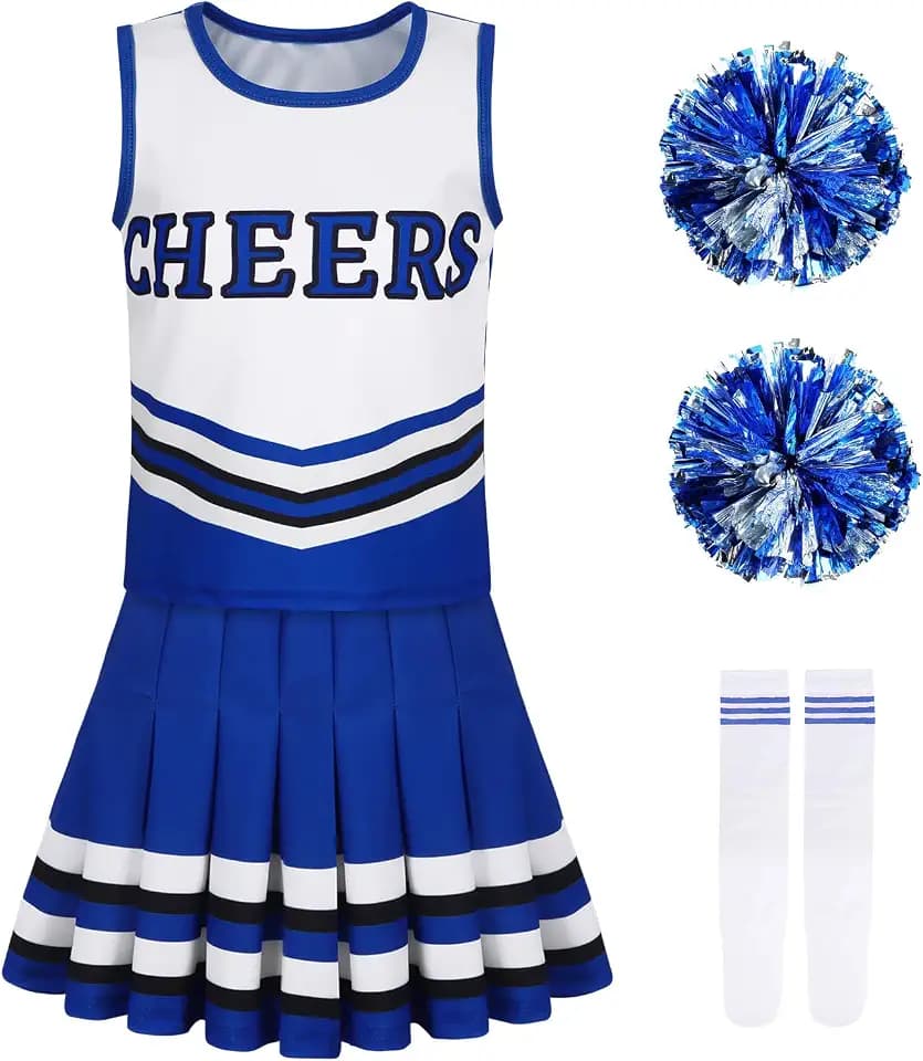 Berich Cheerleader-Outfit für Kinder mit Pompons, Socken, Mädchen, Kostüme, Halloween, Uniform, Therm, Partykleidung
