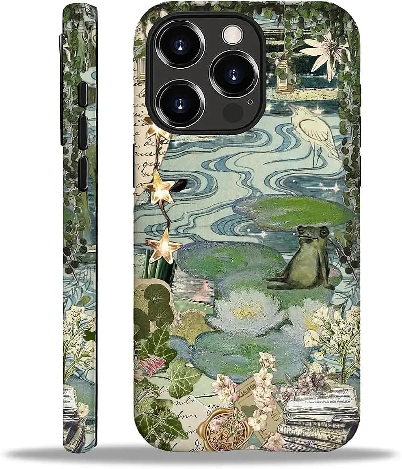 Case for iPhone 16 Pro,Aesthetic Frog Pond Splice Exquisitely Pattern Double Protective Phone Cover Cases Soft Silicone for iPhone 16 Pro