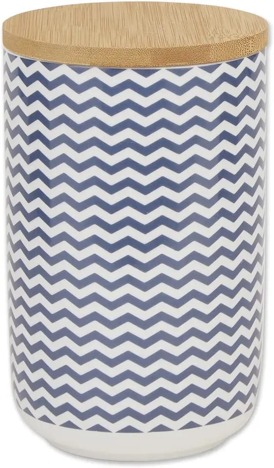 Bone Dry Chevron Ceramic Pet Treat Canister with Bamboo Lid, Dishwasher Safe Countertop Storage, Keep Dog & Cat Treats Safe & Dry, 4x6.5", French Blue
