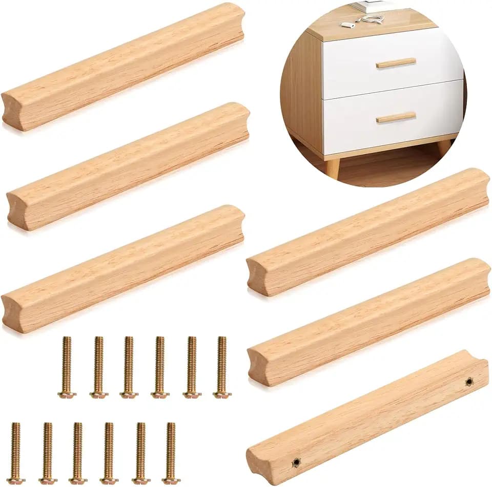 6 Stück Möbelgriffe Holz, Schrankgriffe Holz mit Schrauben, Lochabstand 128 mm Holz Griffe Möbel Massiv, Universelle Holzgriff Küchengriffe für Schränke, Büros und Küchen