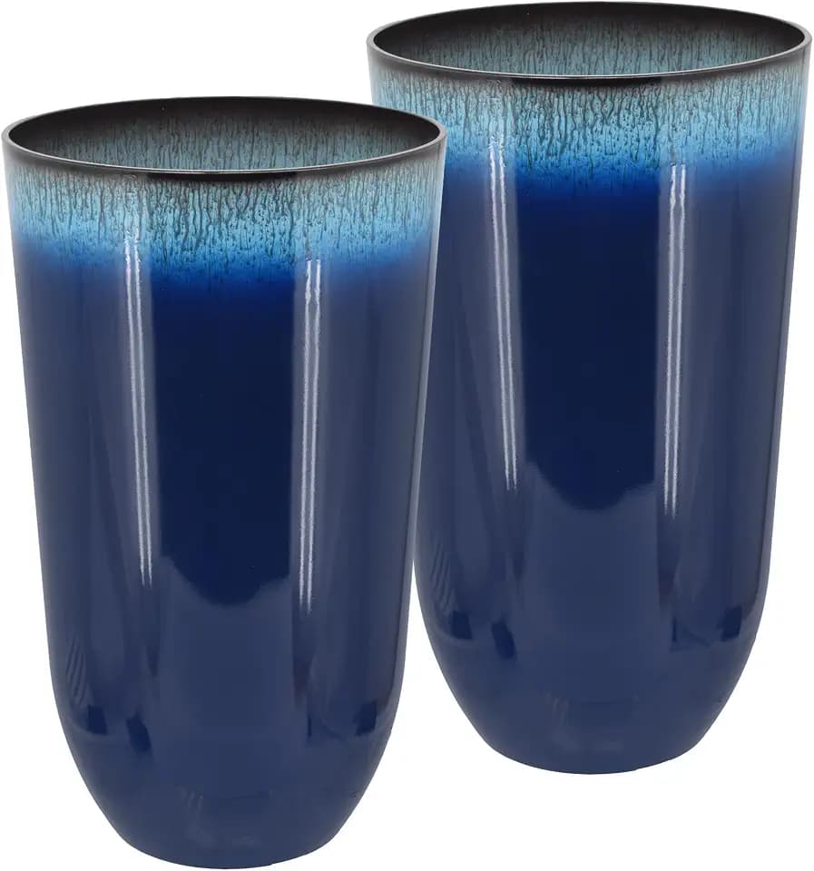 Arcadia Garden Products 25.5-inch Tall Set of 2 Blue Large Plastic Planter Pots with Drainage Plug for Indoor or Outdoor Use, Decorative Lightweight Garden Flower Pot for Porch, Patio, Deck