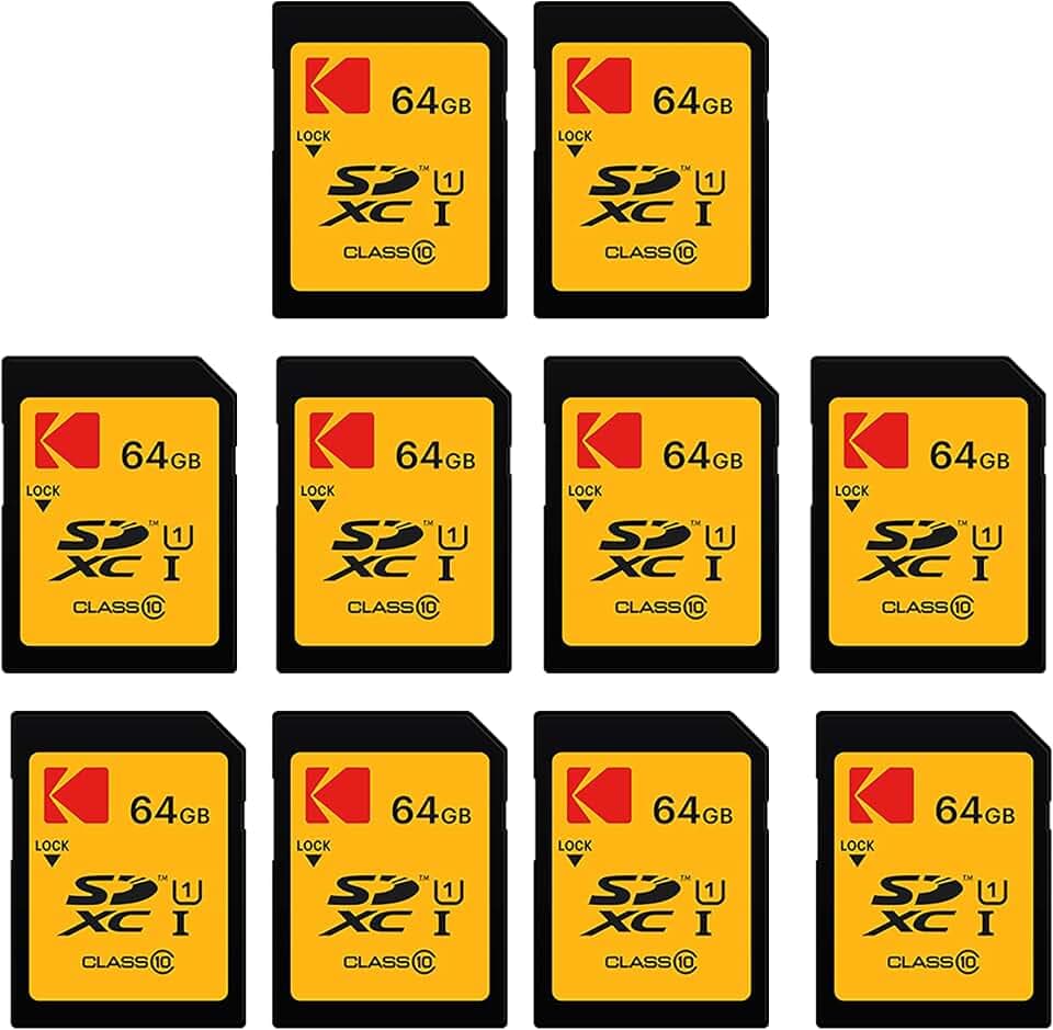 Kodak SDXC-Karte, 64 GB, UHS-I U1 V10 Premium, bis zu 85 MB/s Lesegeschwindigkeit, für Full-HD-Videos und hochauflösende Bilder, kompatibel mit SDXC-Standard (10er-Pack)