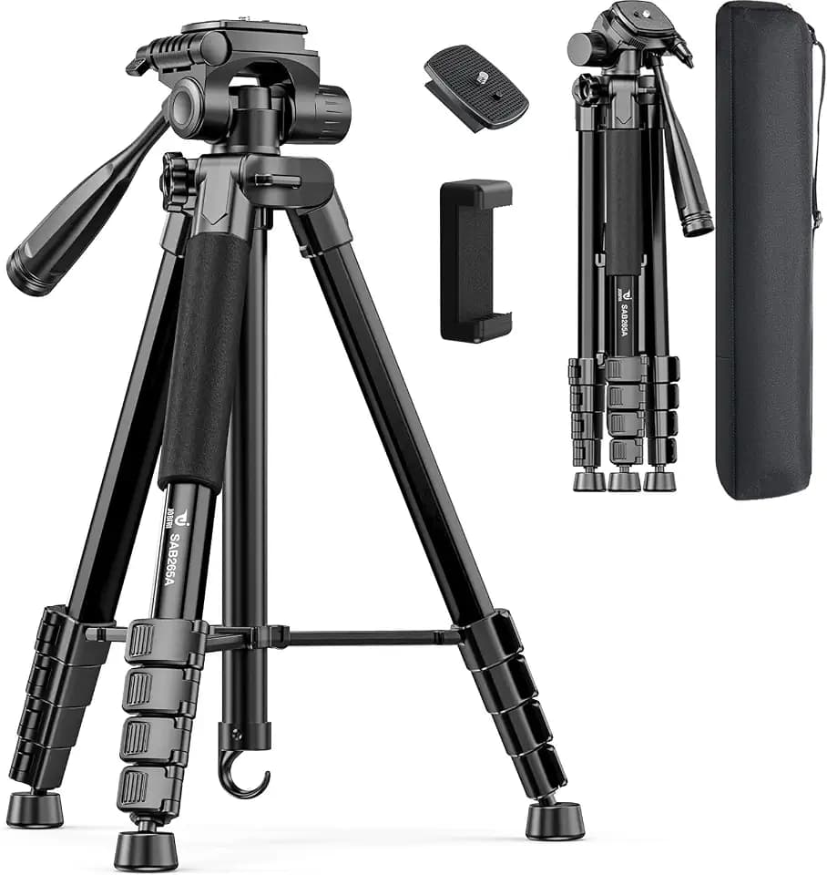 73" Camera Tripod for Camera and Phone, Aluminum Travel Tripod