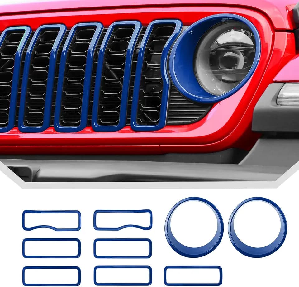 Blue Grill Inserts for 2024 2025 2026+ Jeep Wrangler JL Grille Cover & Headlight Cover Trim Accessories