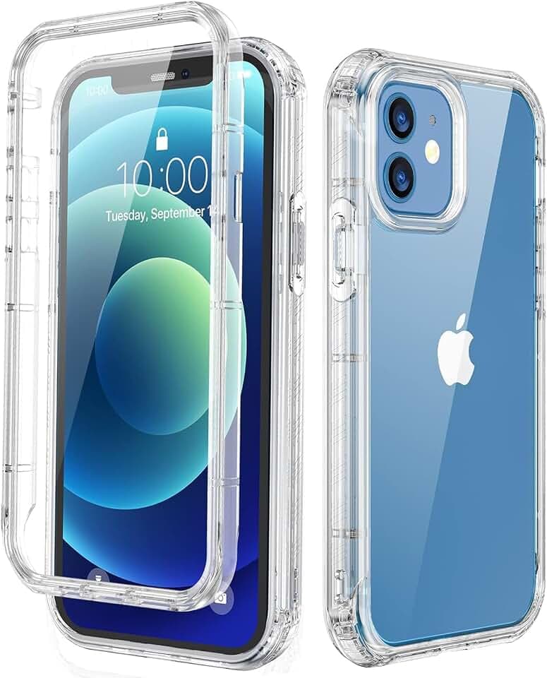 Lifedance New for iPhone 12/12 Pro Case, Full-Body Rugged Protective Case with Built-in Screen Protector, 10 FT Military Grade Drop Protection Heavy Duty Shockproof Phone Case, Clear