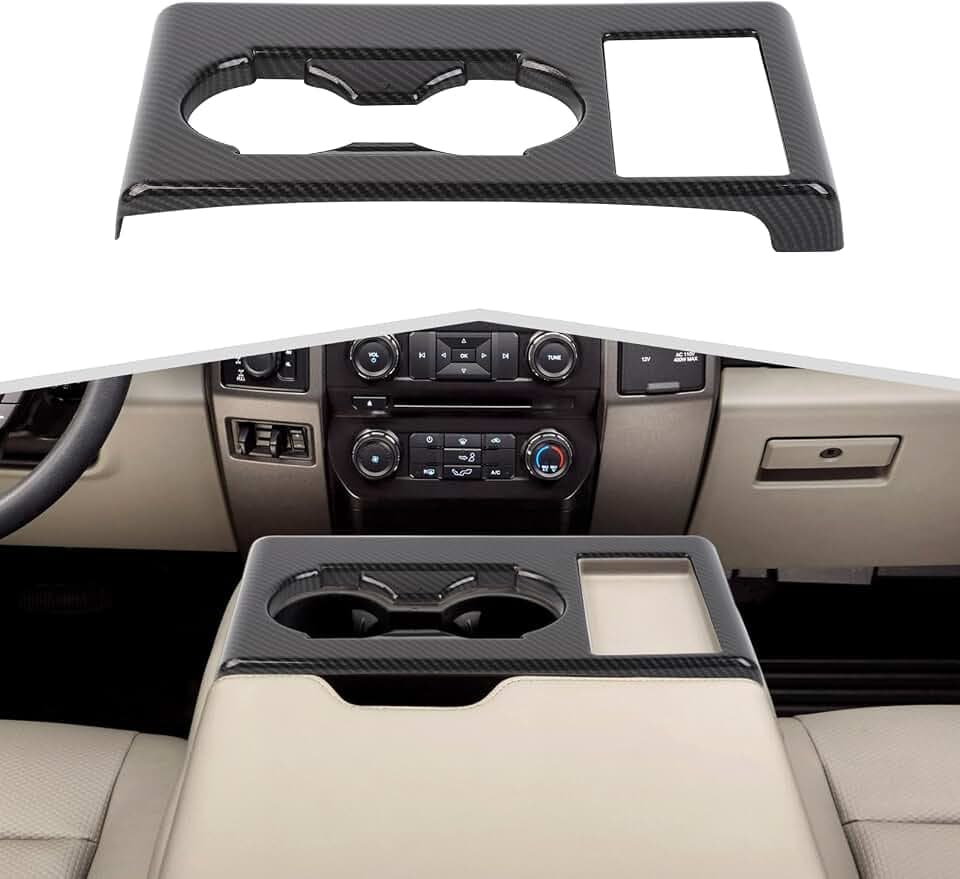 Carbon Fiber Armrest Cup Holder Panel Cover Trim Interior Accessories Compatible with Ford F250/F350/F450/F550 2015-2020