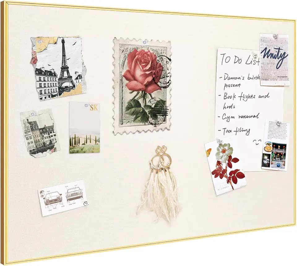 Fabric Bulletin Board 16x12 inches, Golden Aluminum Framed Wall Pin Board