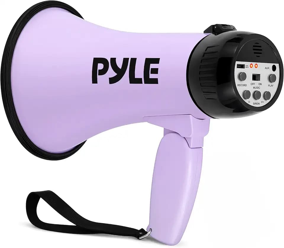 Pyle Rechargeable Bullhorn Megaphone with Voice Recording, AUX Input & Siren, USB-C Fast Charging, 1200-Yard Voice Range for Sports Coaching, Events & Crowd Control