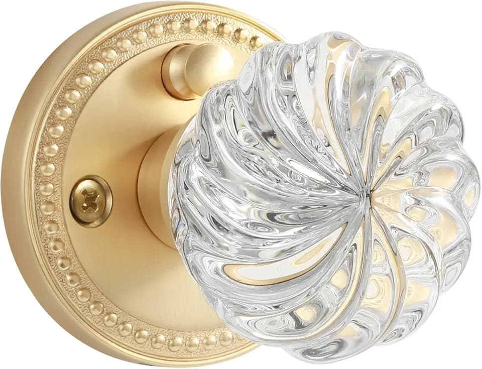2 Pack Crystal Door Knob Gold Door Knobs Interior Satin Brass Privacy Brushed Gold Glass Door Handle for Bedroom and Bathroom Glass Door Knob