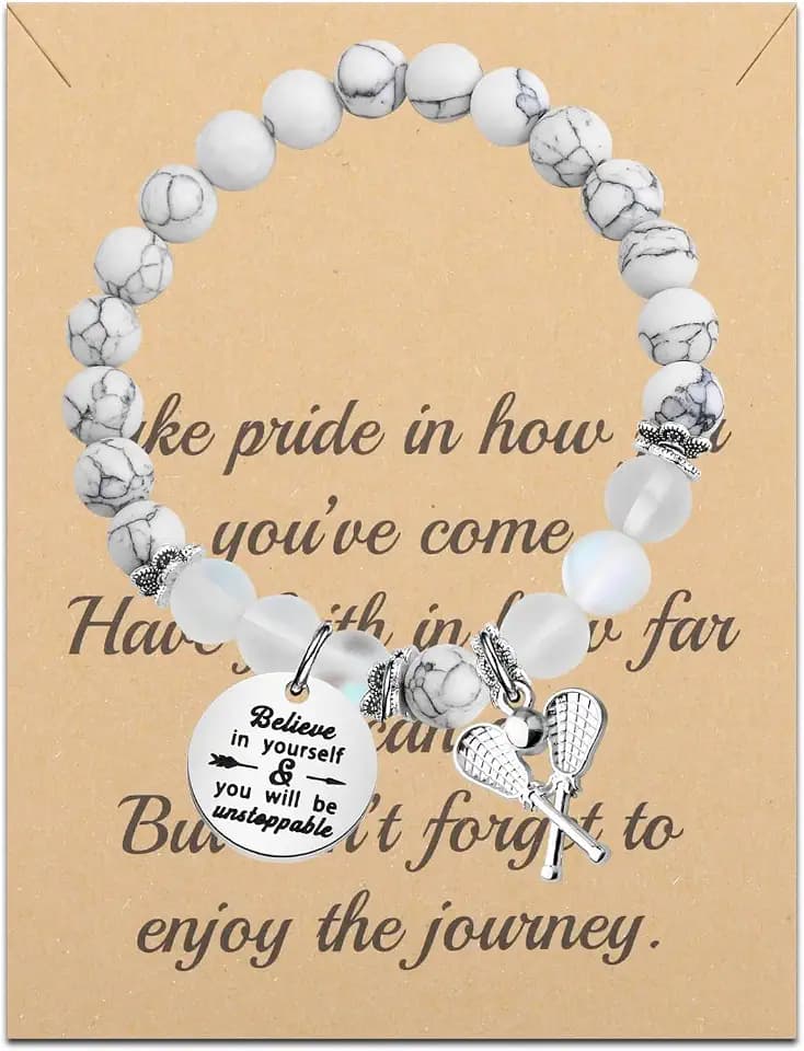 FUSTMW Lacrosse Charm Bracelet Gifts for Lacrosse Players Jewelry Lacrosse Lover Gift Lax Jewelry Lacrosse Coach Gifts