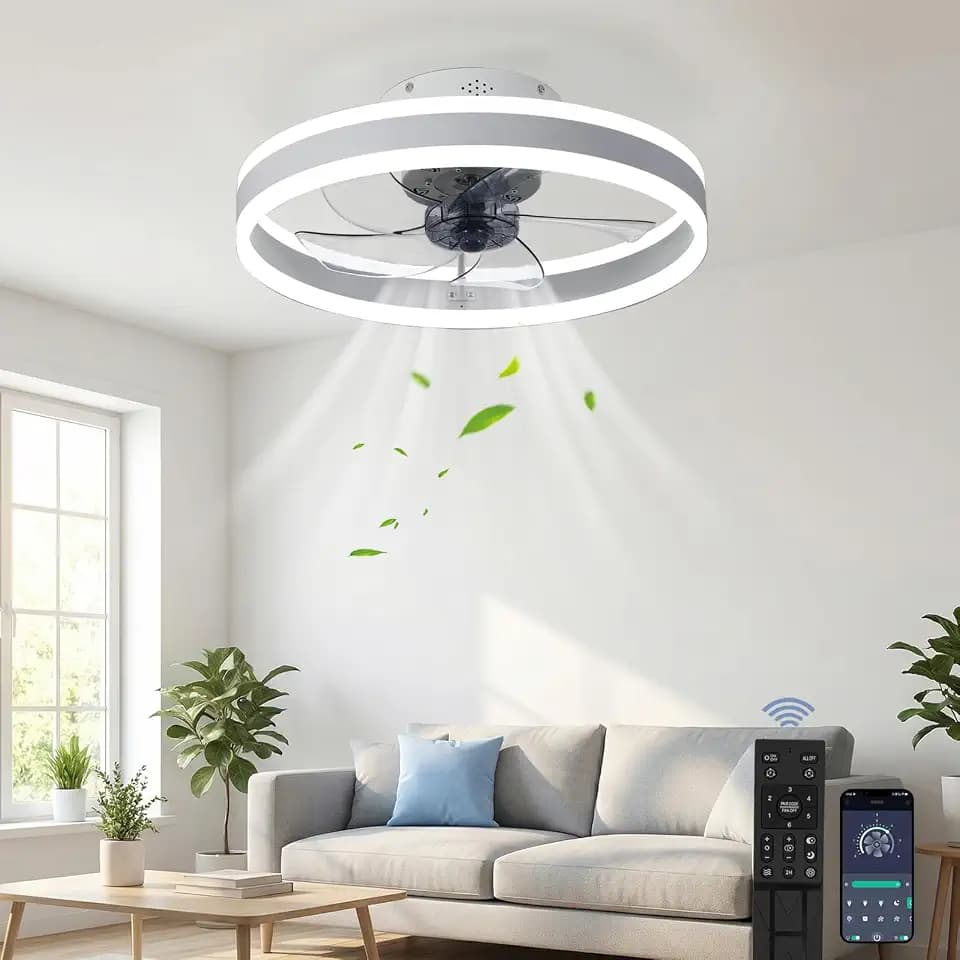 Deckenventilator Mit Beleuchtung,Ventilator Deckenleuchte,3 Farbtemperatur und 6 Geschwindigkeiten LED Deckenventilator mit Lampe,APP/Fernbedienung Leise Dimmbar Ventilator Deckenlampe (weiß, 50CM)