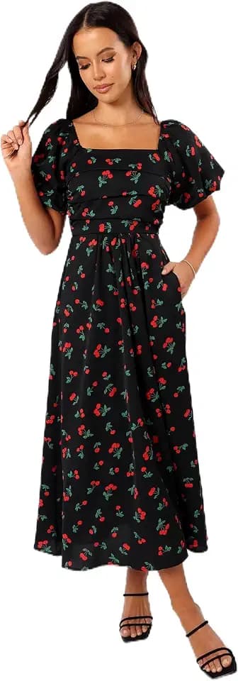 Petal & Pup Women's Chlo Puff Sleeve Midi Dress