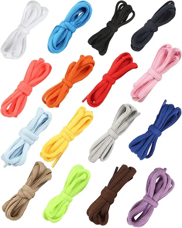 16 Pairs Shoelaces Flat Oval Round Shoe Laces 16 Colors 16"-79" for Sneakers, Running Shoes, Boots & Casual