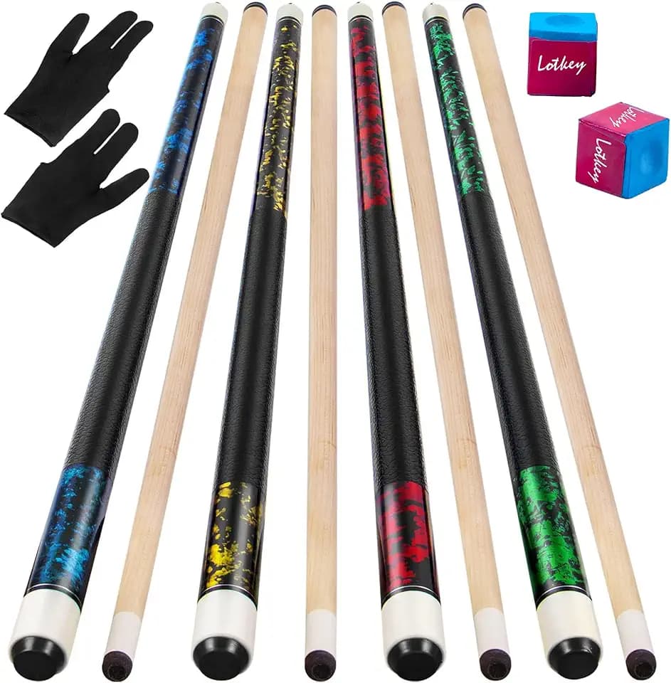LOTKEY Pool Cue Sticks for Adults,Super Straightened Up 58'' 18 19 20 21oz Billiard Cues Canadian Maple Tacos De Billar Profesional Set of 4/3/2/1 House Bar Pool Que Table Beginner Pool Queue