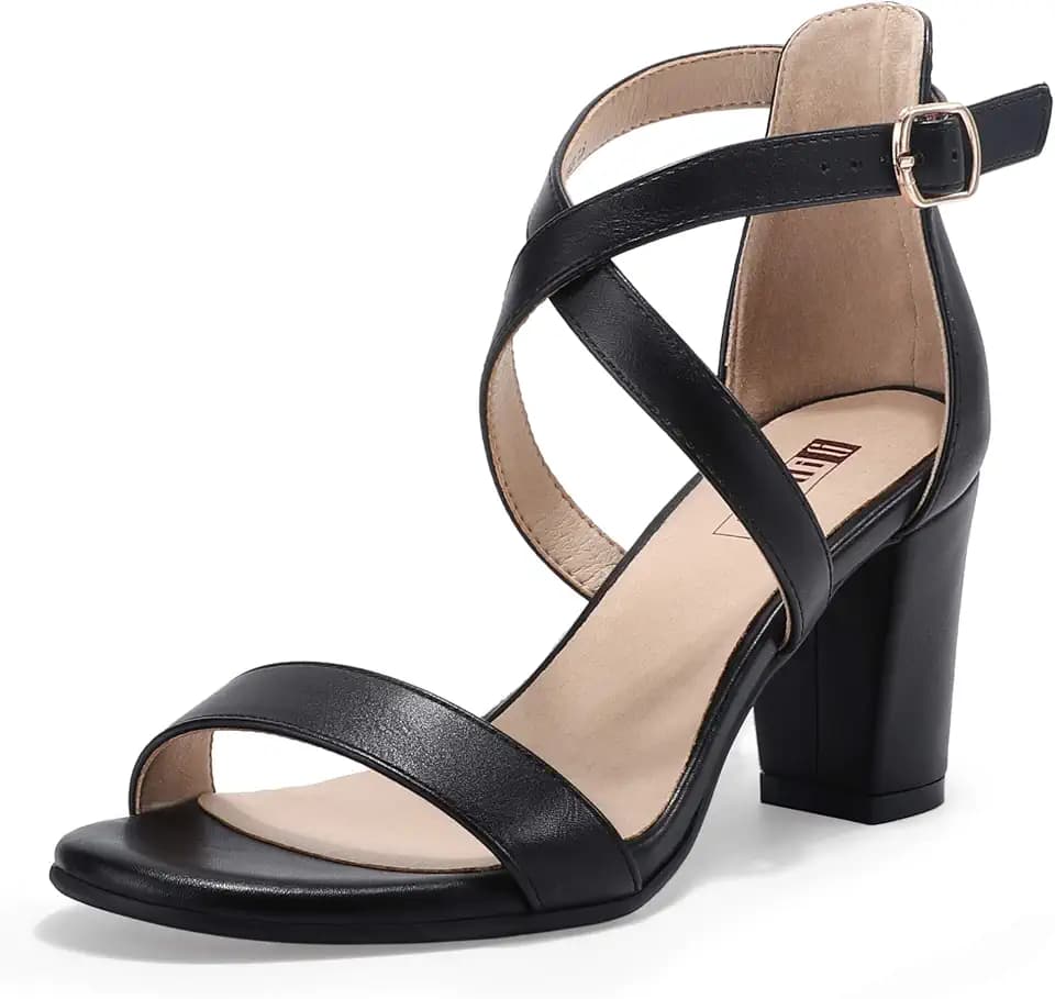 IDIFU Women's Strappy Chunky Block Heels Open Toe Heeled Sandals