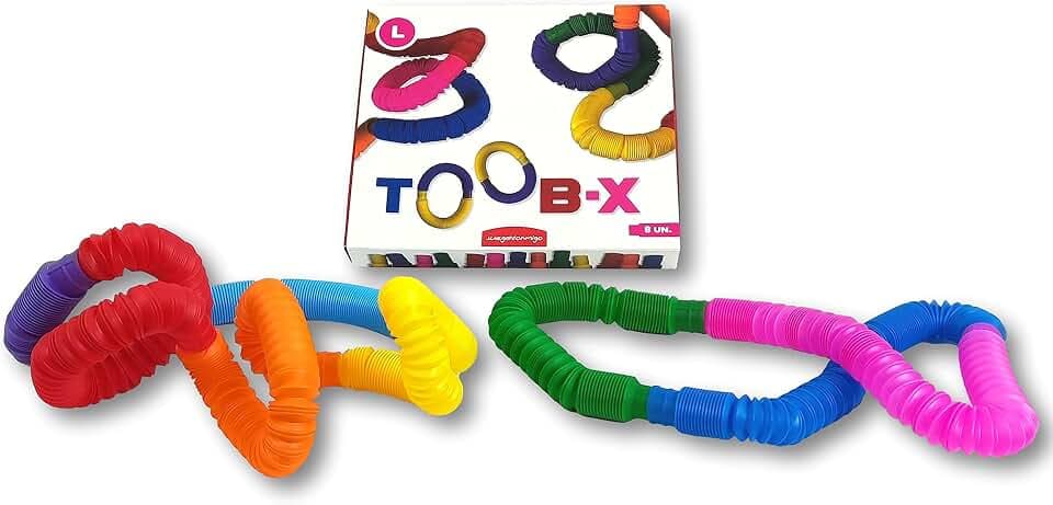 TOOB-X Sensorisches Pop-Röhren-Spielzeug, buntes Stressabbau-Spielzeug, Fidget Pop Mehrfarbig, erweiterbare und anschließbare Röhren zwischen ihnen, 8 Stück (Größe L)
