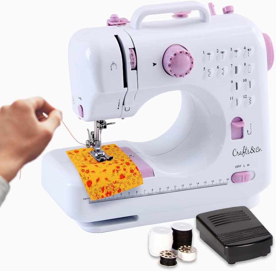 Crafts&Co® Nähmaschine für Anfänger | 28.4x12.3x26cm | Weiß-Lila