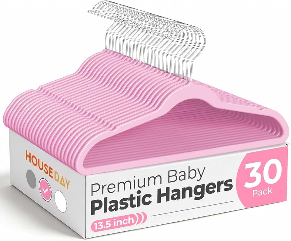 HOUSE DAY 13.5 Inch Kids Hangers 30 Pack, Pink ABS Plastic Clothes Hangers