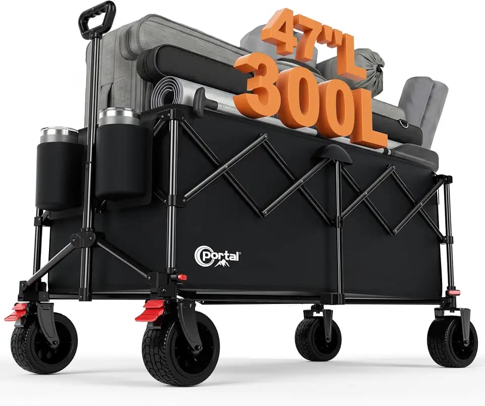 Portal Ultra Compact Folding Wagon Cart with Brakes, 300L Large Cart