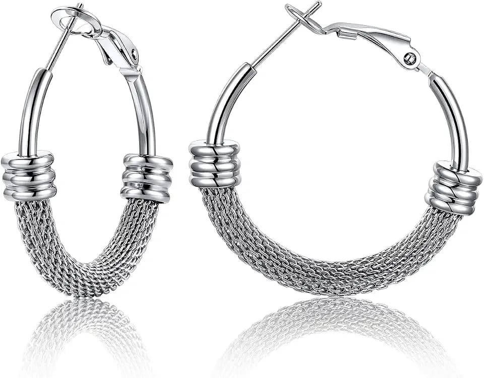 U7 Silver/Black/Gold Hoop Earrings for Women,4mm Thick Hoops 20/30/40/50/60/70/80mm