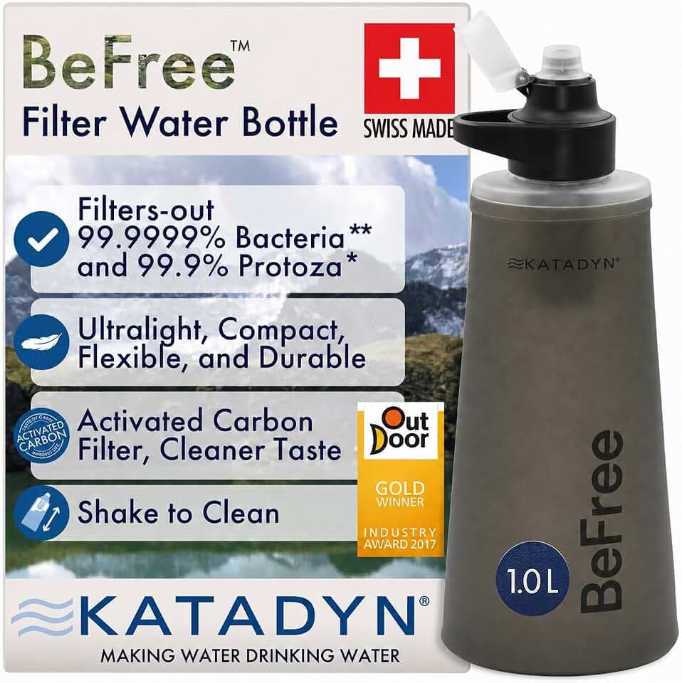 Katadyn BeFree AC 1,0L Black Edition Outdoor Wasserfilter für Survival & Backpacking, mit Aktivkohlefilter & EZ-Clean Membrane™ – Ultraleicht, Stabil und Sicheres Trinkwasser für Abenteuer