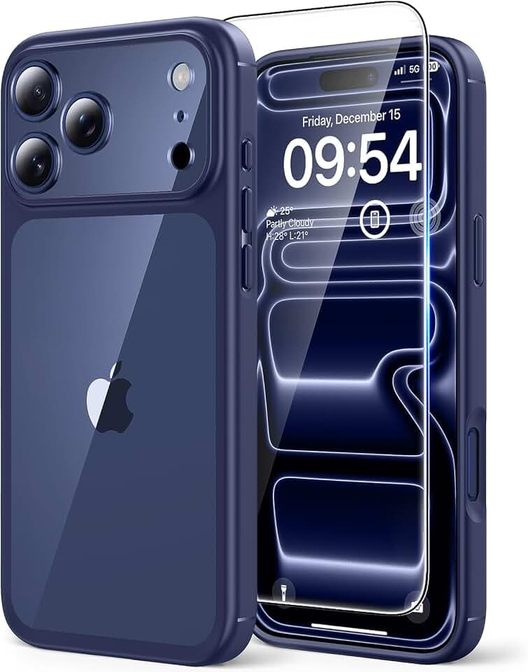 TAURI für iPhone 17 Pro Hülle 6,3" mit Panzer Schutz Glas Folie, Vollständiger Kameraschutz, [Anti-Vergilbung] Stoßfest Militärstandard Transparent Handyhülle - Marineblau