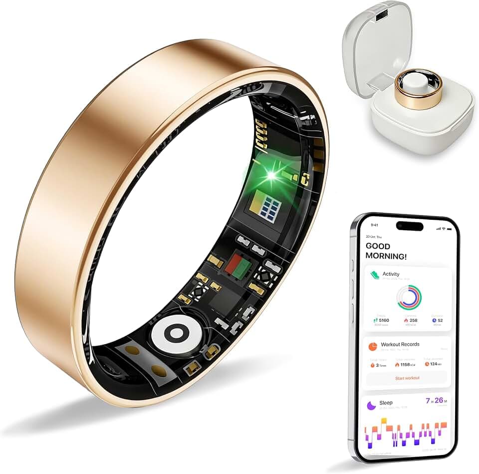 New Smart Ring Health Tracker for Women & Men, Sleep Exercise Health Monitoring, Daily Tracking, iOS/Android Compatible, IP68 Waterproof, No Subscription Required, 5‑Day Battery Life (Rose Gold, 11)