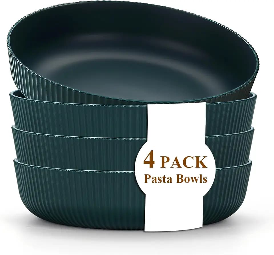 Kyraton Pasta-Schalen Set von 4, Unzerbrechliche Kunststoff-Schalen für Suppe, Salat und Pasta, 1,1L - Ideal für zu Hause, Restaurant, Camping und Picknick​ (dunkelgrün)