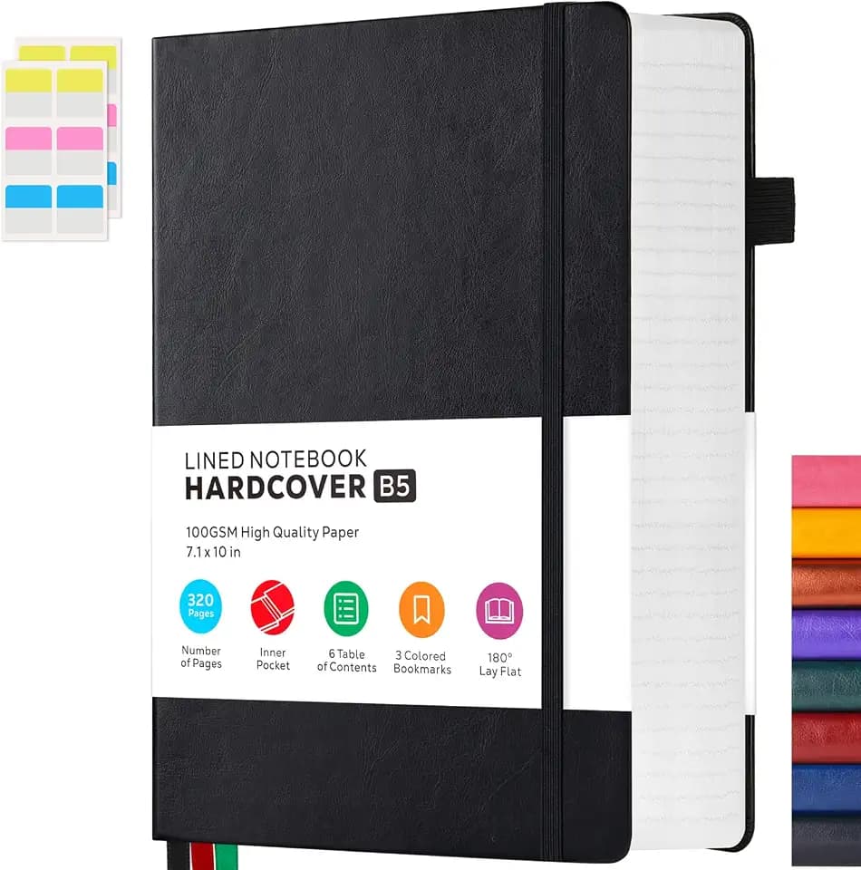 FOCUS DAY Notizbuch Tagebuch B5 für Erwachsene, 320 Seiten Notizblock Journal Buch, geeignet zum Schreiben und Notieren im Büro, in der Schule und zu Hause, Hardcover, Liniert, 19 x 25,4 cm, Schwarz