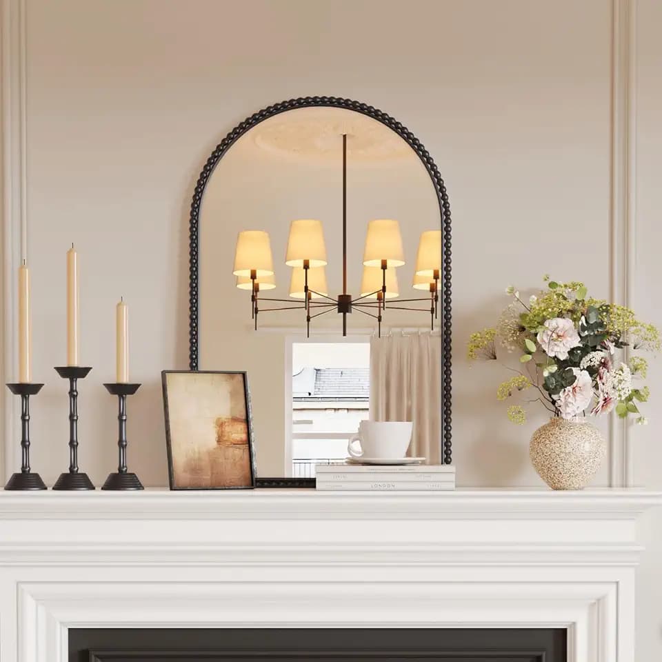 Uniclinens Beaded Arched Wall Mirror Large Vintage Black