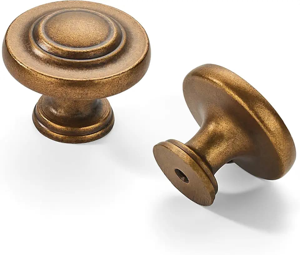 khtumeware 4 Pack Large 1-3/4 Inch Cabinet Knob, Metal Zinc Alloy Handle, Antique Brass Drawer Handle, Bifold Closet/Wardrobe/Cabinet/Bathroom Cabinet Door Knobs, Durable