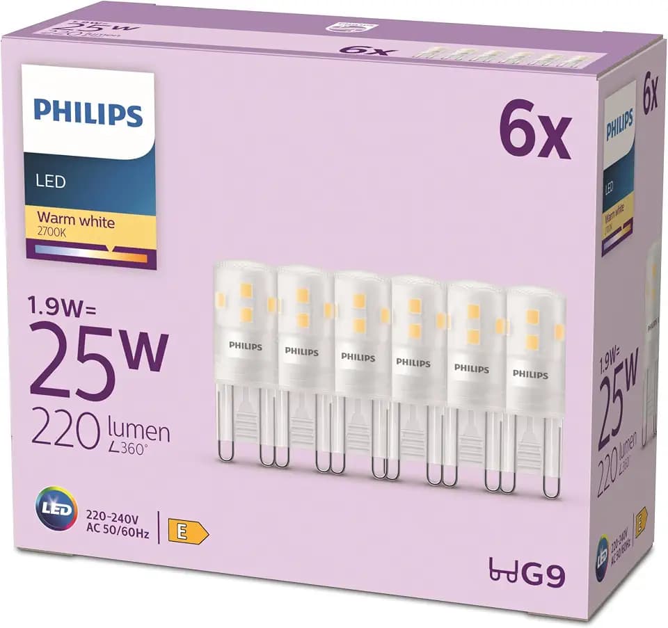 Philips LED Standard Brenner, Ersatz für 25W Halogen, G9 Sockel, warmweißes Licht 2700K, 6er Pack, neue Generation