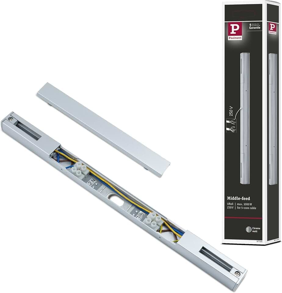Paulmann 97765 URail Einspeisung Mitte 304x18 mm max. 1.000/1.000W Chrom matt Schienensystem