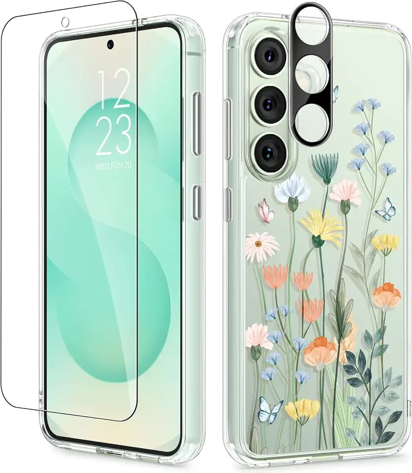 GVIEWIN for Samsung Galaxy S25 Plus Case Floral Clear Slim Non-Yellowing