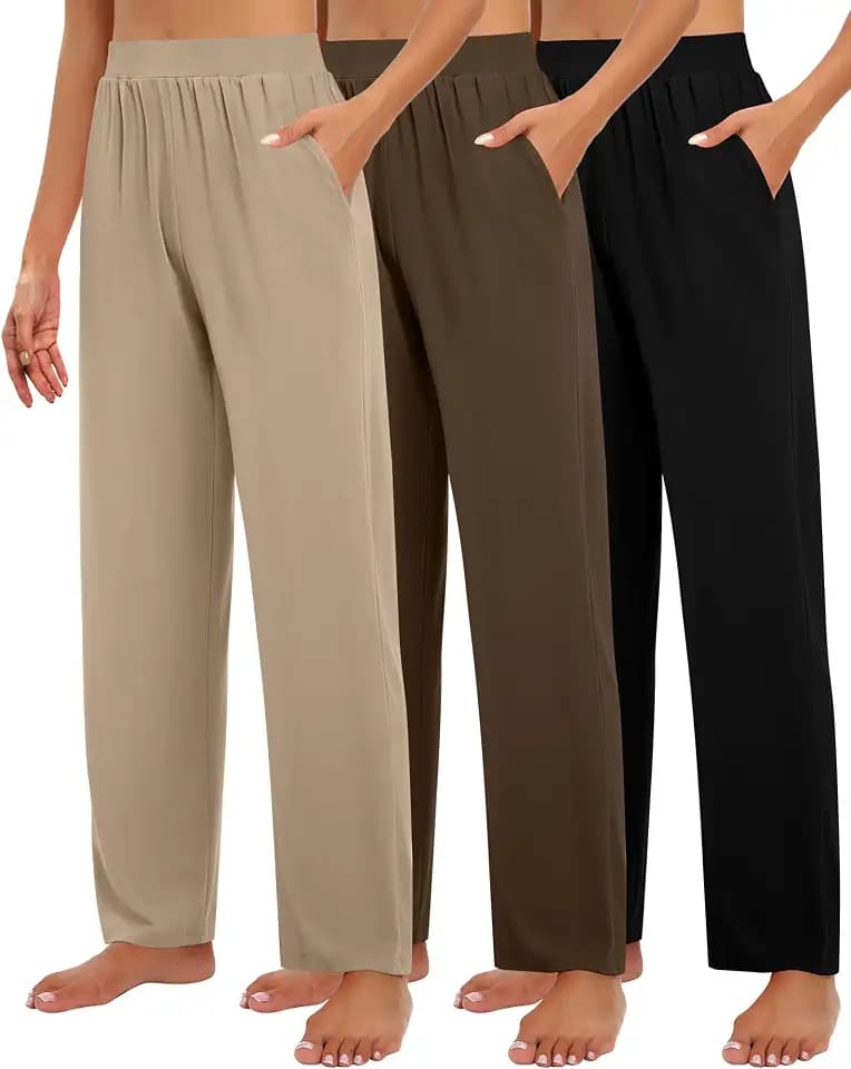 Geyoga 3er Pack Damen Loungewear Hosen mit Taschen Weites Bein Bequeme Loungewear Hosen Locker Fallende Yoga Jogginghosen