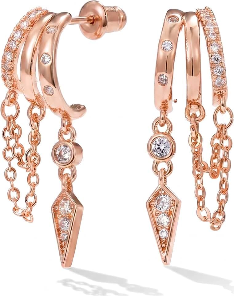 MUMREUES 14K Gold Earrings for Women Trendy Illusion Stud Dangle Earrings