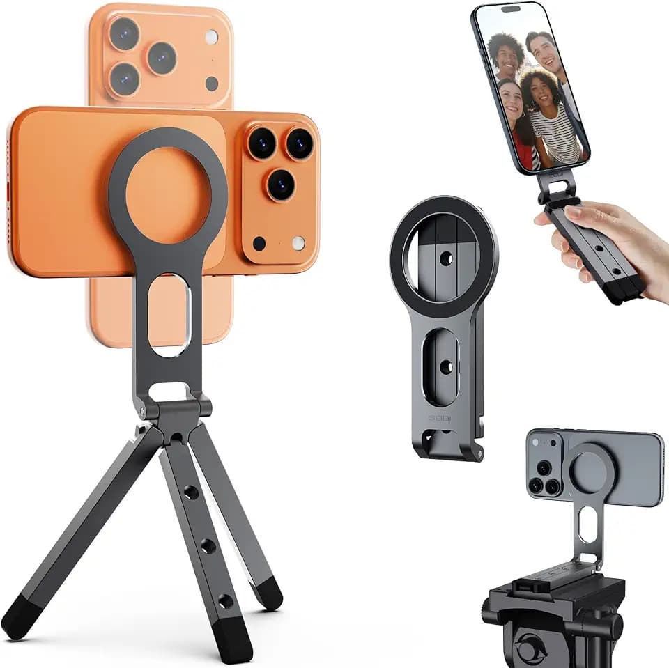 SODI Magnetic Phone Tripod Stand for iPhone - Strong Magnet Foldable Cell Phone Stand for Vlog, Gym, Travel Essentials, Mini Tripod Phone Stand Compatible with iPhone 17 16 15 14 13 12 Series