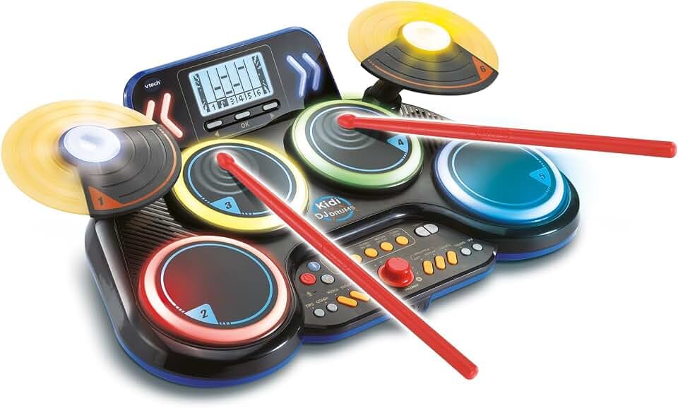 VTech Kidi DJ Drums Elektronisches Schlagzeug für Kinder, 10-in-1, mit beleuchteten Pads, Becken, Sticks, Bluetooth, Lernen und Spielen, Geschenk für Kinder ab 6 Jahren, spanische Version