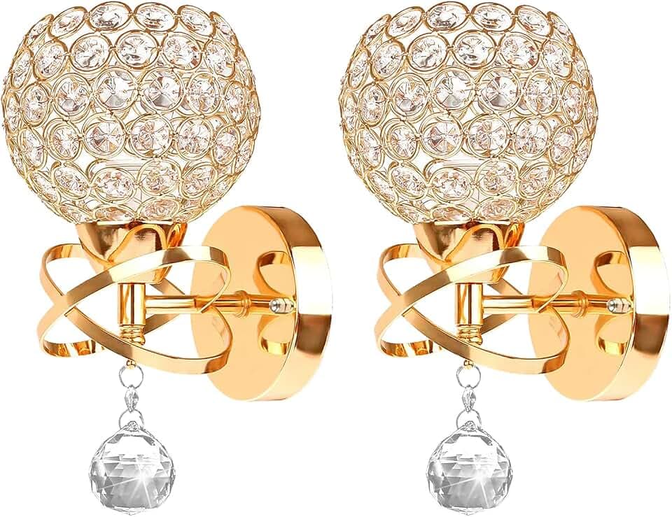 Gold Wall Sconces Set of Two, Modern Crystal Wall Light with E26 Socket Hardwired Sconces Wall Lighting Bedside Wall Lamp Crystal Decor Wall Mount Light Fixture for Living room, Bedroom, Hallway