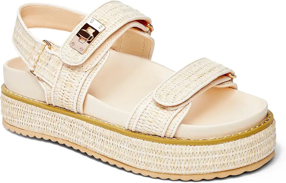 Coutgo Womens Platform Sandals Comfortable Flat Sandals Double Strap Footbed Summer Beach Sandals